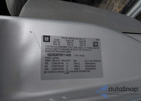 2017 Chevrolet Express 2500 Work Van из США, поврежденный, VIN 1GCWGAFF6H1114985